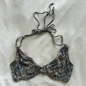 Miss Mandalay mosaic print double tie strappy halter bikini top